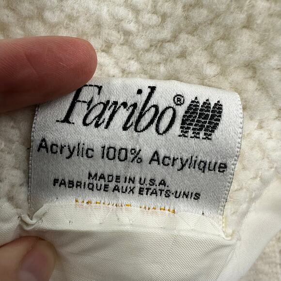 Vintage FARIBO Wool Acrylic Blanket Ivory Satin Trim Woven Texture 68x82 Cottage - Picture 10 of 13